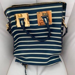 Sophie Hulme Blue Stripe Mini Leather Tote